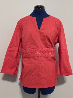 Vintage Hot Pink Cotton Sequin Babydoll Blouse Size L